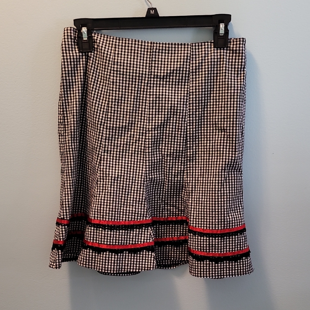 Y2k Black & White Gingham A-Line Skirt with Red Trim